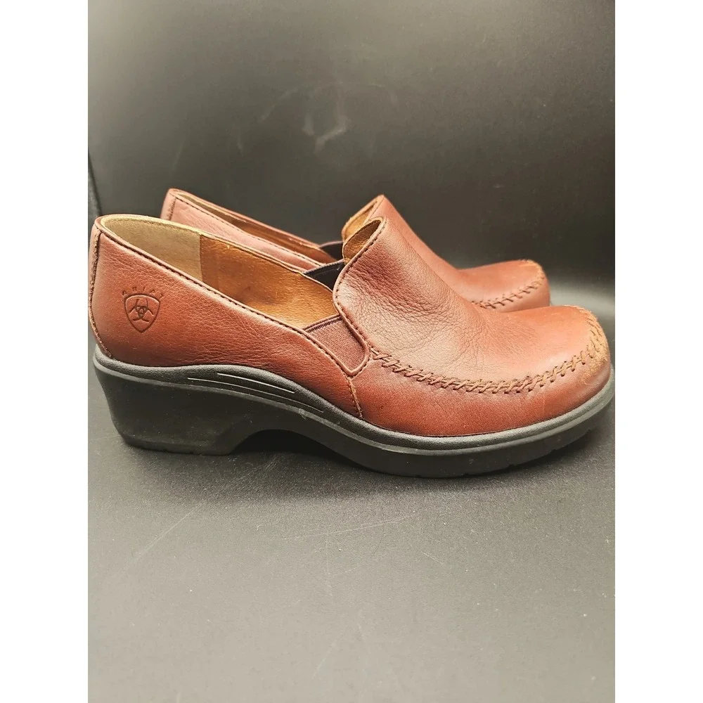 Ariat Womens Brown Leather Wedge Professional Clogs Shoes Size 10B.  ZZ